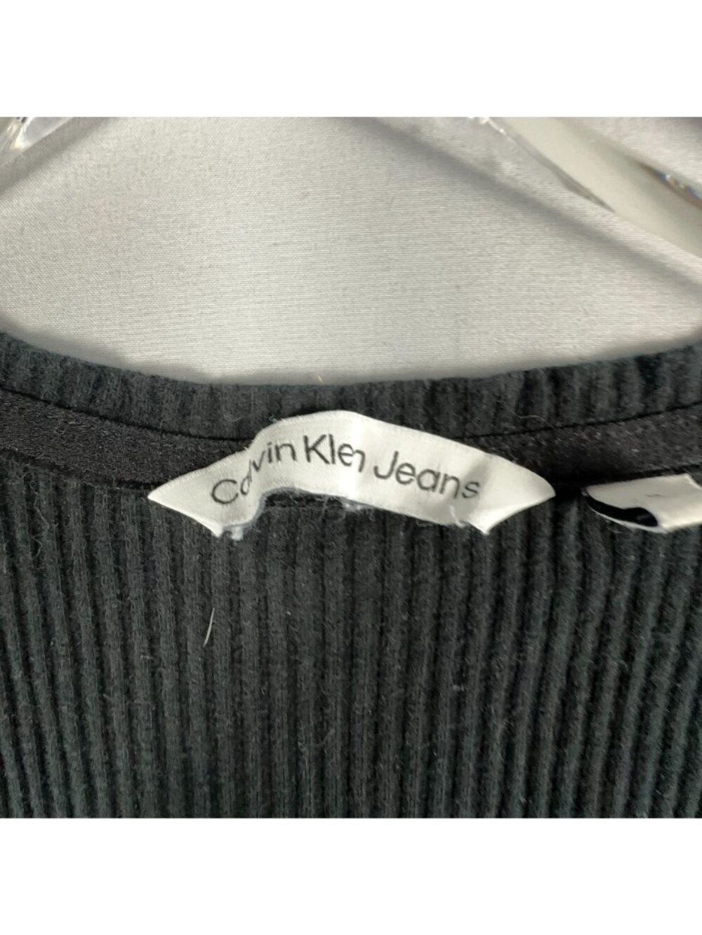 Calvin Klein Jeans Bodysuit Womens Size Medium Black Ribbed V-Neck Short Sleeve - Picture 7 of 13